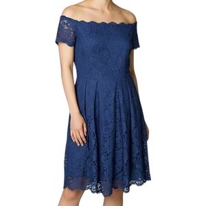 City Chic Off-Shoulder Navy Mini Lace Dress Women's Size S